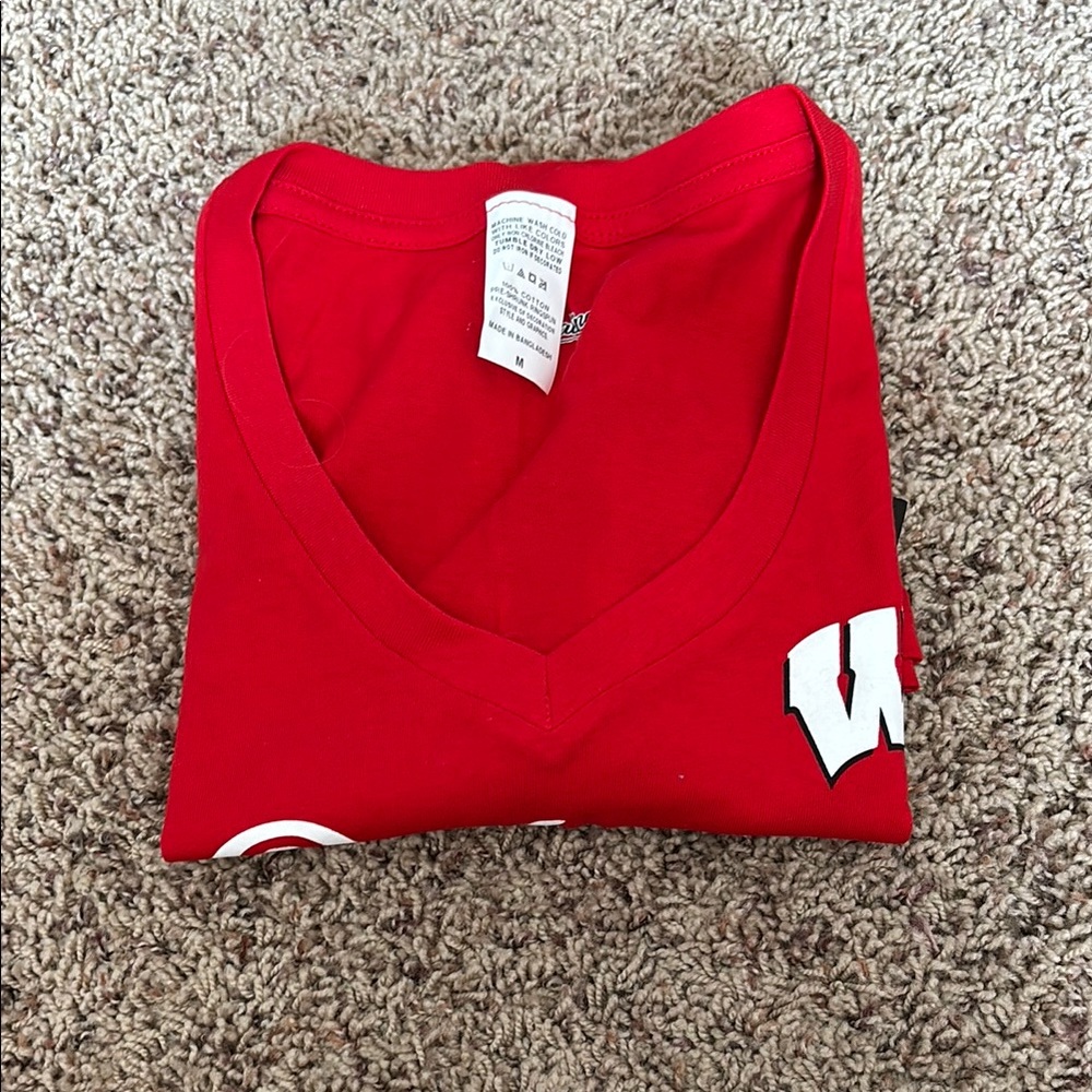 Nike Red V-Neck T-Shirt with White and Black Accents